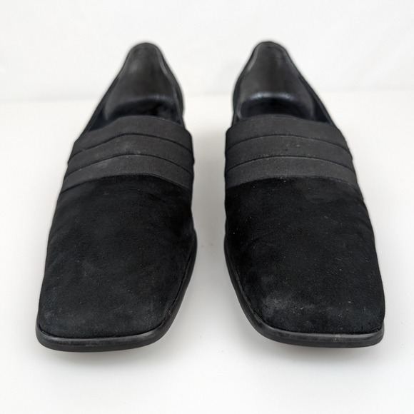 Stuart Weitzman Gorham Black Suede Chunky Block Heel Square Toe Shoe 9.5 Y2K - Picture 7 of 10